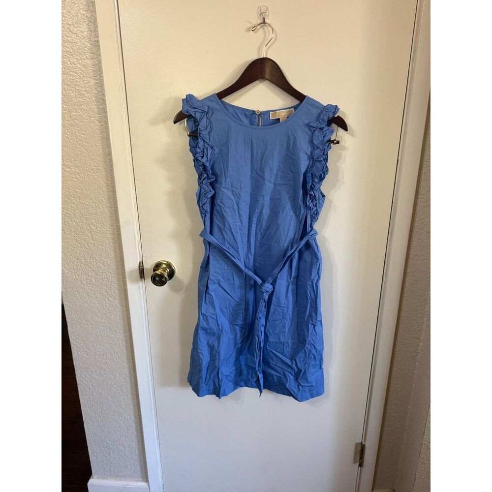 Michael Michael Kors Blue Ruffle Sleeve Tie Waist Dress Small